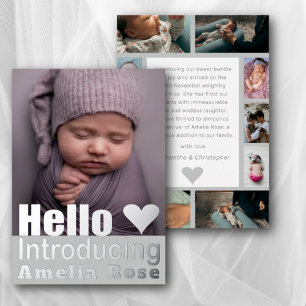 Real Silver Photo Collage Hello Baby Announcement