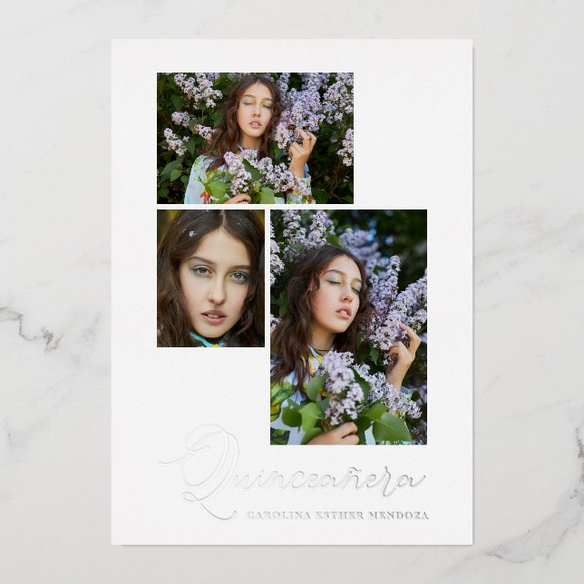 Real Silver Simple Quinceañera Spanish 3 Photos (Front)