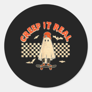 Real Skateboarding Ghost Retro Halloween Costume Classic Round Sticker