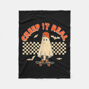 Real Skateboarding Ghost Retro Halloween Costume Fleece Blanket