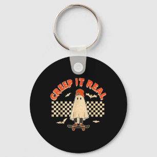 Real Skateboarding Ghost Retro Halloween Costume Key Ring