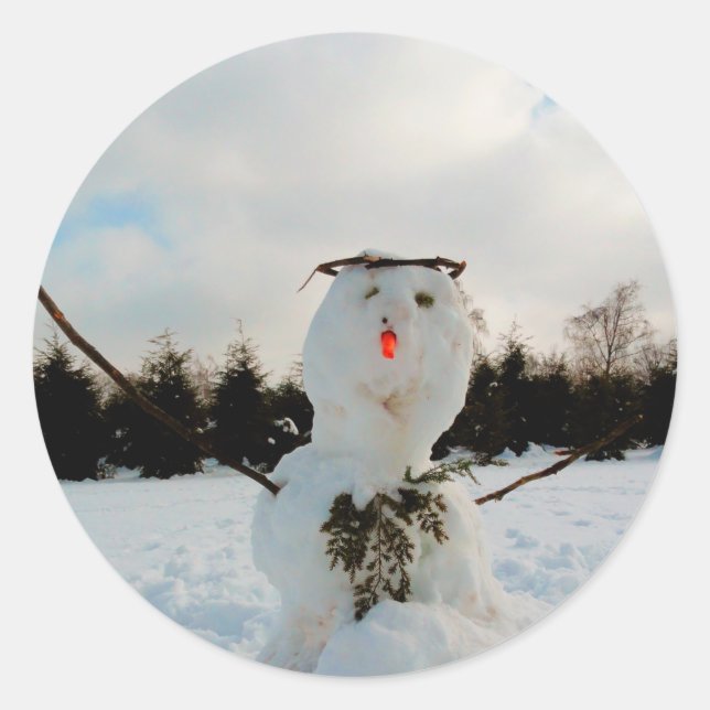 Real snowman photo classic round sticker (Front)