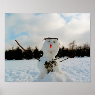 Real snowman photo poster