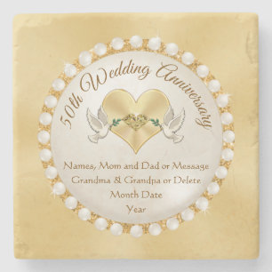 Real Stone Personalized 50th Anniversary Coasters