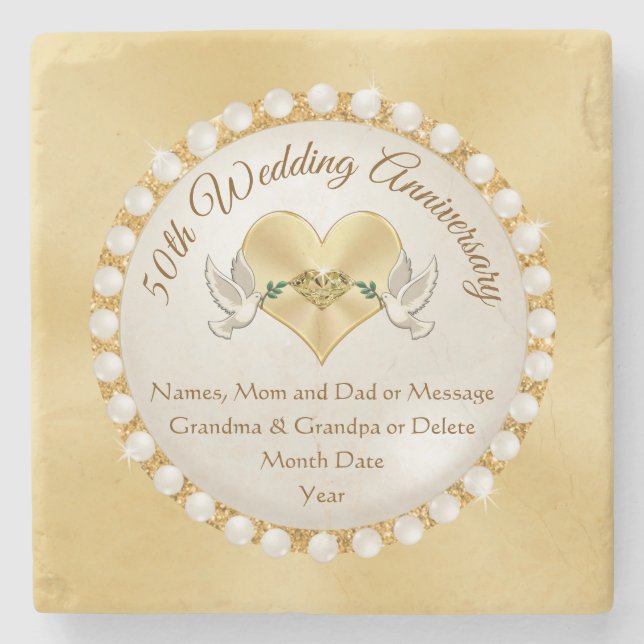 Real Stone Personalized 50th Anniversary Coasters (Front)