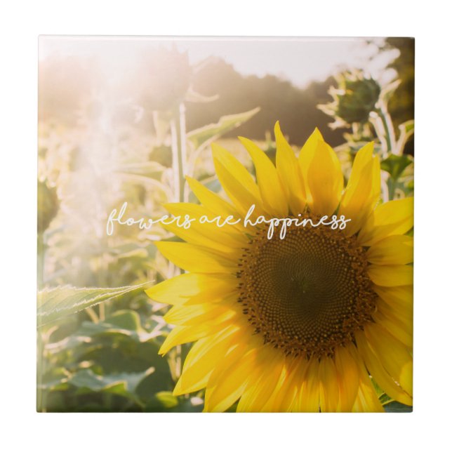 Real Sunflower Photo Field Flowers Are Happiness Tile (Front)