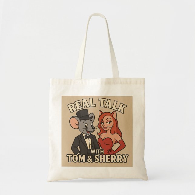 Real Talk with Tom and Sherry Cartoon Tote Bag (Front)