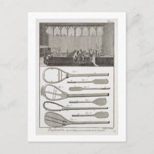 Real tennis and the construction of racquets, from postcard