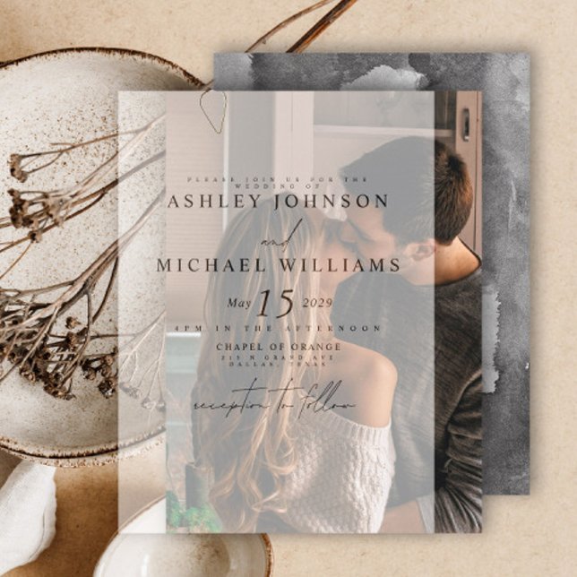 Real Vellum Overlay Watercolor Photo Wedding Invitation (Creator Uploaded)