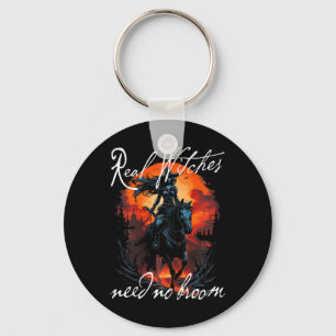 Real Witches Need No Broom Gothic Witch On Horse H Key Ring