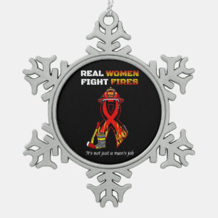 REAL WOMEN FIGHT FIRES SNOWFLAKE PEWTER CHRISTMAS ORNAMENT