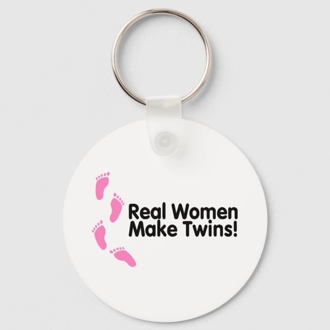 Real Women Make Twins (Pink Footprints) Key Ring (Front)