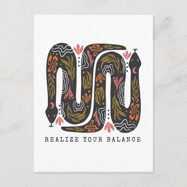 Realise Your Balance Floral Snakes Postcard (Front)