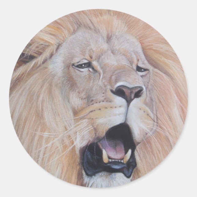 realist art of lion roaring big cat wildlife classic round sticker (Front)