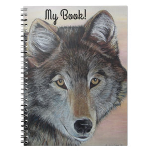 realist art wildlife painting of grey wolf guitar  notebook