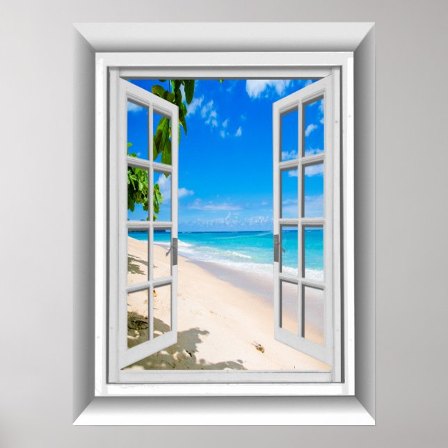 Realistic 3D Beach Scene Fake Window View Poster (Front)
