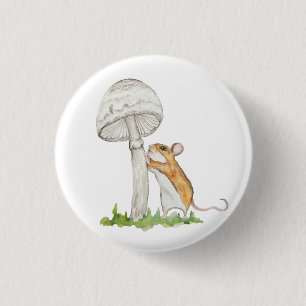 Realistic a funny field mouse and mushroom 3 cm round badge