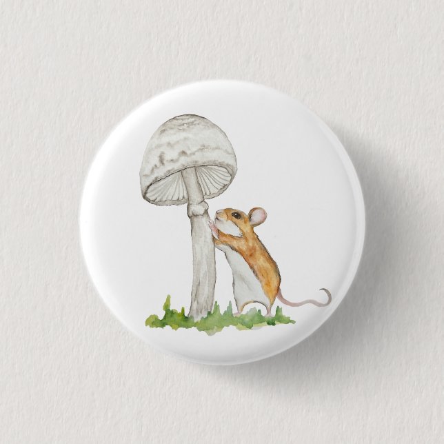 Realistic a funny field mouse and mushroom 3 cm round badge (Front)