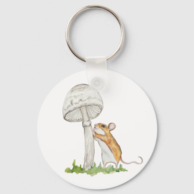 Realistic a funny field mouse and mushroom key ring (Front)