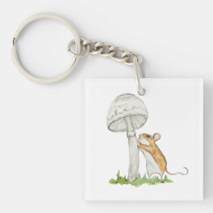 Realistic a funny field mouse and mushroom key ring