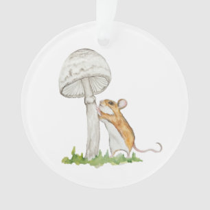Realistic a funny field mouse and mushroom ornament