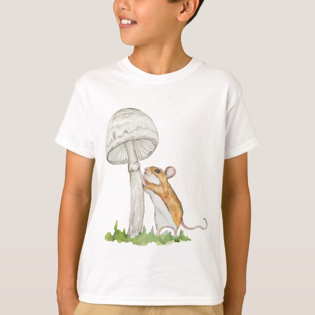 Realistic a funny field mouse and mushroom T-Shirt (Front)