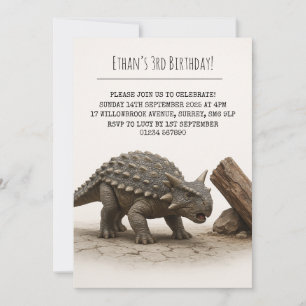 Realistic Armoured Dinosaur Near Tree Birthday Invitation