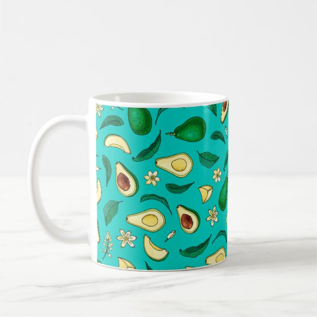 Realistic avocado. Seamless pattern. Summer exotic Coffee Mug (Left)