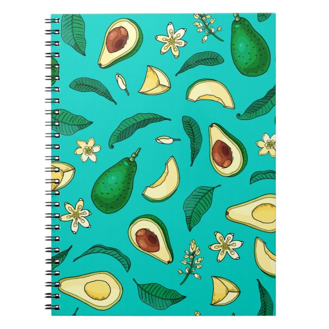 Realistic avocado. Seamless pattern. Summer exotic Notebook (Front)