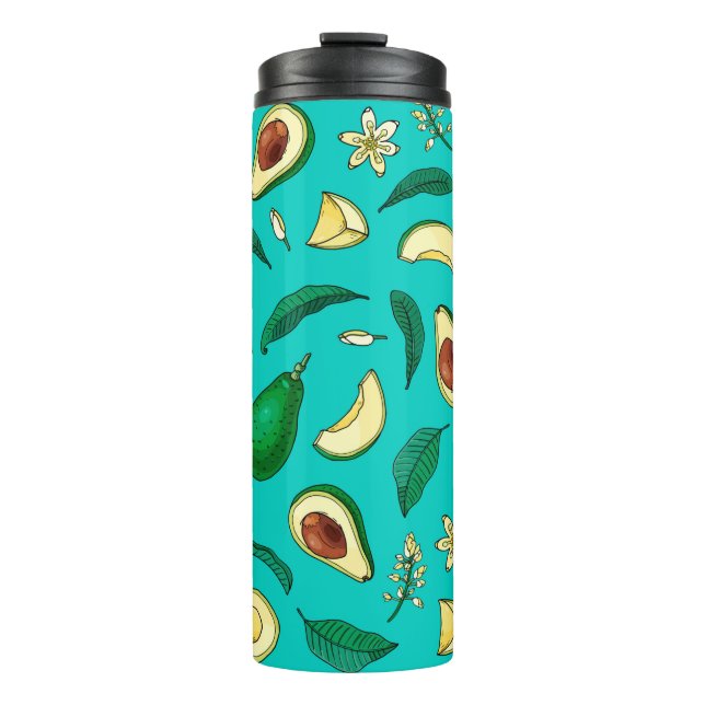 Realistic avocado. Seamless pattern. Summer exotic Thermal Tumbler (Front)