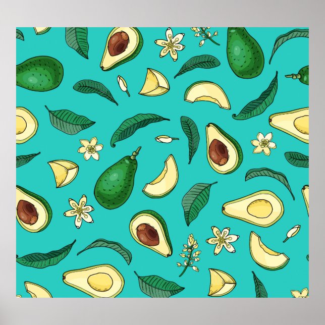 Realistic Avocado: Summer Food Pattern Poster (Front)