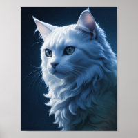 Realistic Beautiful Starry Night Sky White Cat