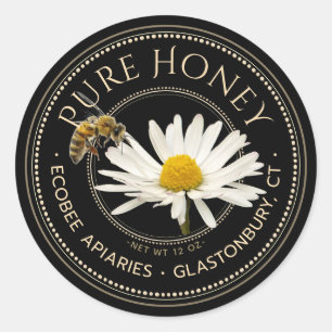 Realistic Bee and Daisy Honey Label Black