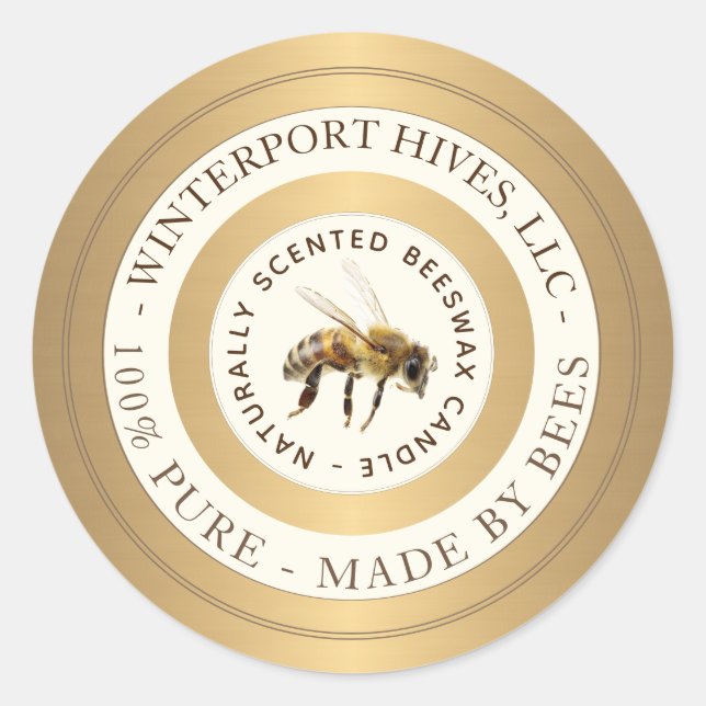 Realistic Bee Gold Beeswax Candle Label (Front)