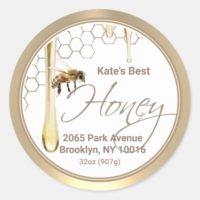 Realistic Bee Honeycomb Honey Drip Gold Label (Front)
