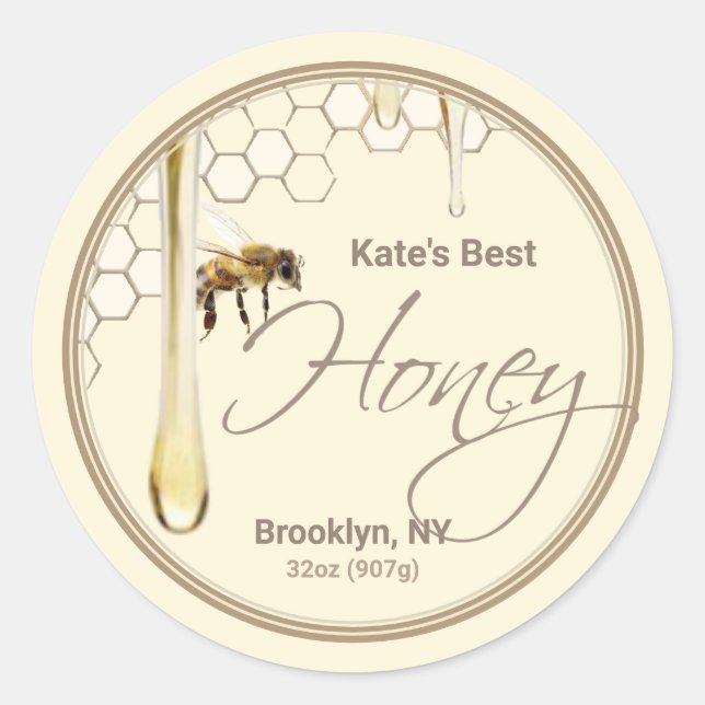 Realistic Bee Honeycomb Honey drip label (Front)