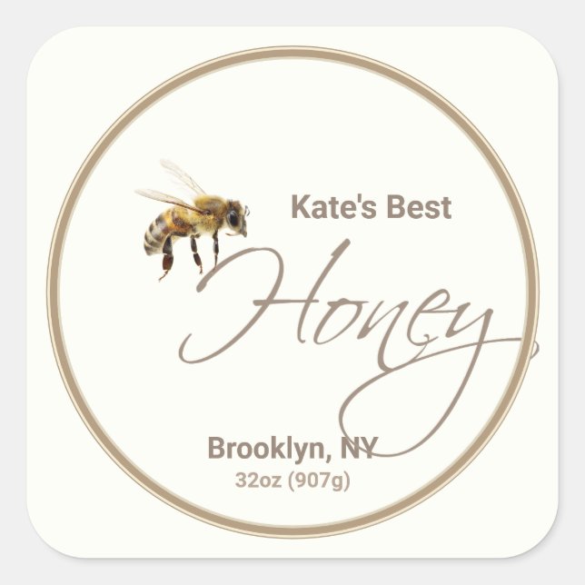Realistic Bee Honeycomb Honey drip label ivory  (Front)