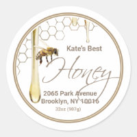 Realistic Bee Honeycomb Honey drip label white