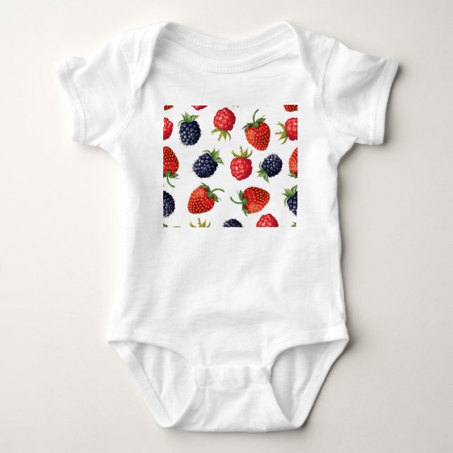 Realistic Berries Delicious Seamless Pattern Baby Bodysuit (Front)