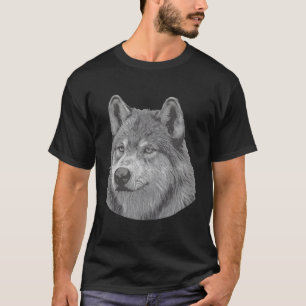 Realistic Black And White Male Wolf Portrait Wolf T-Shirt