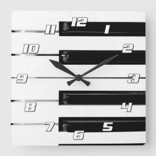 Realistic Black White Piano Keyboard Keys Square Wall Clock