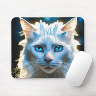 Realistic Blue Eyed Cat Face Mouse Pad