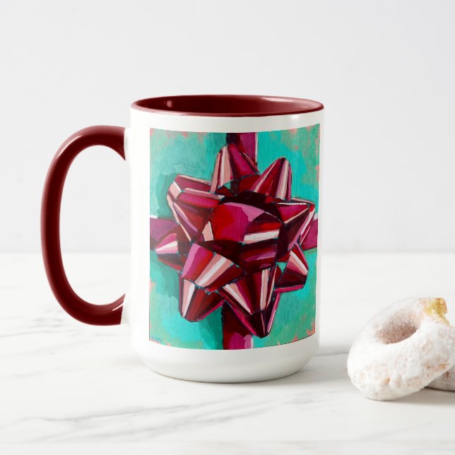 Realistic Bow Painting - Holiday Decor Mug (With Donut)