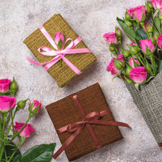    Realistic Burlap Rustic Gold, Chocolate & Taupe Wrapping Paper Sheet