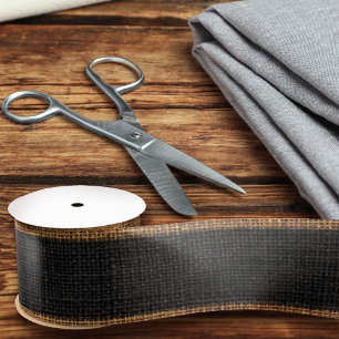 Realistic Burlap Texture Simple Chic Rustic Black Satin Ribbon