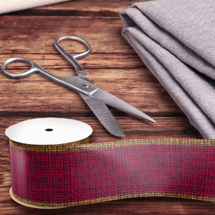    Realistic Burlap Texture Simple Rustic Burgundy Satin Ribbon