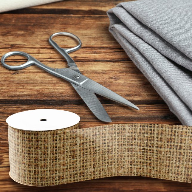 Realistic Burlap Texture Simple Rustic Light Brown Grosgrain Ribbon (Creator Uploaded)