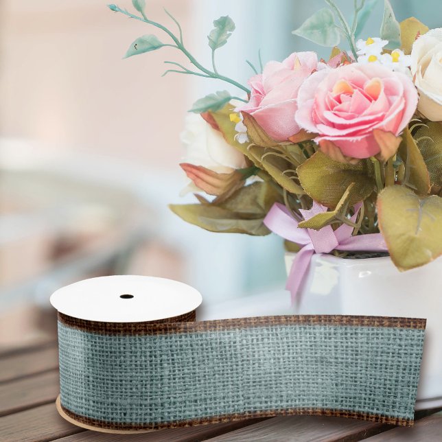Realistic Burlap Texture Simple & Rustic Teal Blue Satin Ribbon (Creator Uploaded)