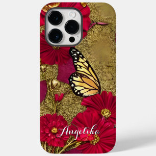 Realistic Butterflies Red Flowers Custom Name Case-Mate iPhone 14 Pro Max Case
