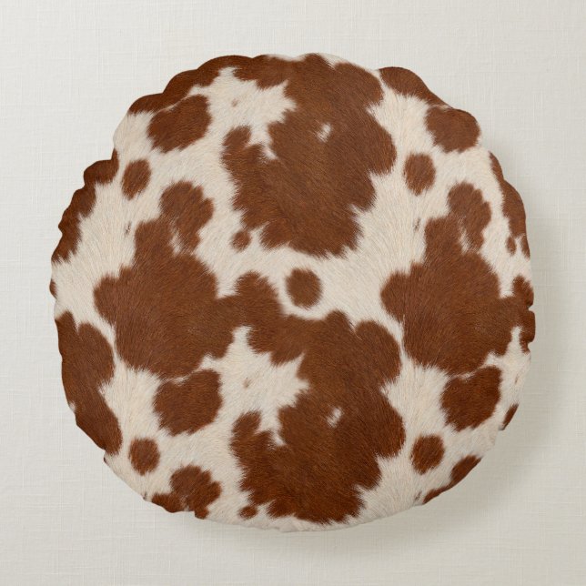 Realistic Calf Hide Pattern Round Cushion (Front)